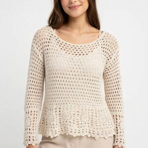 Jeanna Pierre Cream Open Knit Crochet Light weight Boho Chic Layering Piece